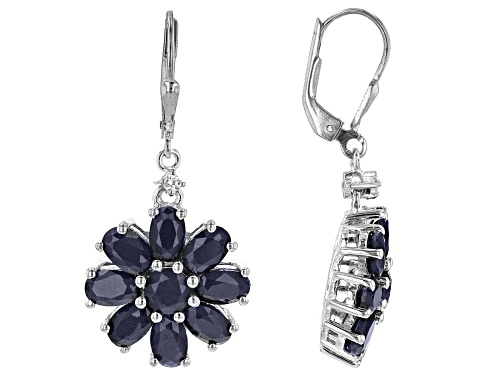 Photo of 10.8ctw Blue Sapphire and 0.2ctw White Zircon Rhodium Over Sterling Silver Earrings.