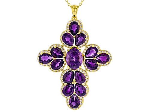 Photo of 7.00ctw Amethyst and 1.00ctw White Zircon 18K Yellow Gold Over Silver Cross Pendant with Chain