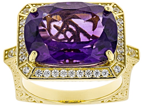 Photo of 7.25ct Amethyst and 0.40ctw White Zircon 18K Yellow Gold Over Sterling Silver Ring - Size 7