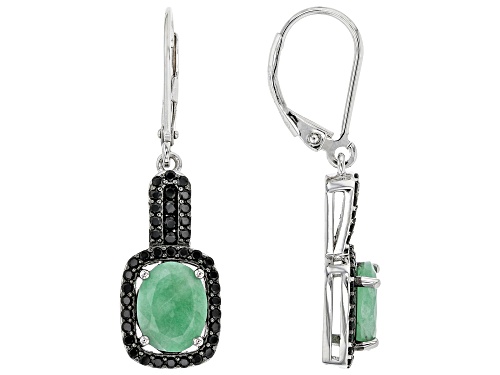 2.00ctw Oval Emerald and 0.70ctw Black Spinel Rhodium Over Sterling Silver Earrings
