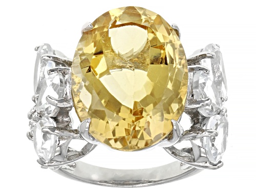 Photo of 10.00ct Citrine and 5.00ctw White Topaz Rhodium Over Sterling Silver Ring. - Size 8