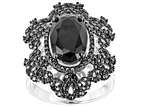 4.04ctw Mixed Shape Black Spinel Rhodium Over Sterling Silver Ring - Size 7