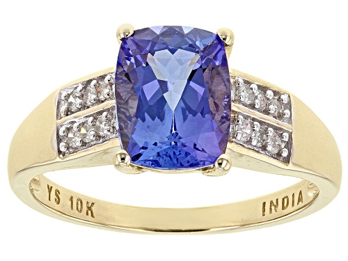 1.75ctw Tanzanite With 0.08ctw Diamond 10K Yellow Gold Ring - Size 7