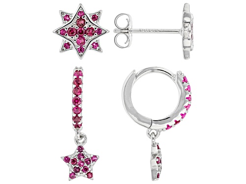 0.84ctw Lab Created Ruby Rhodium Over Sterling Silver 2pcs Earrings Set