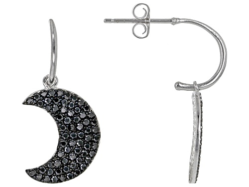 1.35ctw Round Black Spinel Rhodium Over Sterling Silver Dangle Moon-Shaped Earrings