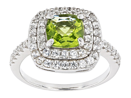 Photo of 1.62ctw Peridot and 1.10ctw White Zircon Rhodium Over Sterling Silver Ring. - Size 9