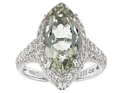 Photo of 3.37 Prasiolite and 1.47ctw White Zircon Rhodium Over Sterling Silver Ring. - Size 8