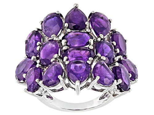 8.50ctw Mixed Shapes Amethyst Rhodium Over Sterling Silver Ring. - Size 7
