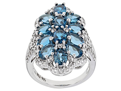 Photo of 5.80ctw Oval London Blue Topaz With 1.06ctw Round White Zircon Rhodium Over Sterling Silver Ring - Size 7