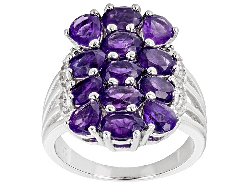 2.85ctw African Amethyst With 0.15ctw White Zircon Rhodium Over Sterling Silver Ring - Size 7
