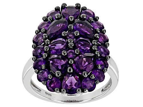 3.00ctw Mixed Shapes African Amethyst Rhodium Over Sterling Silver Ring - Size 7