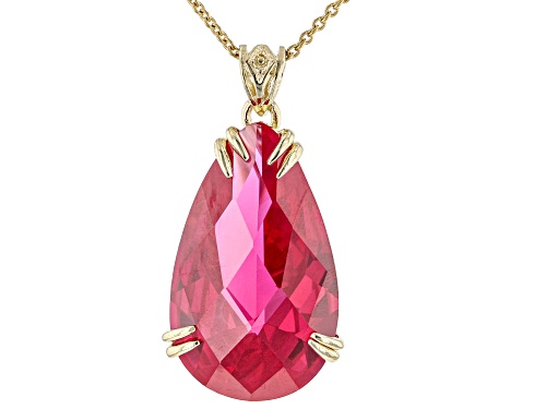 Photo of 18.00ct Pear Shaped Lab Ruby 18K Yellow Gold Over Sterling Silver Solitaire Pendant with Chain.