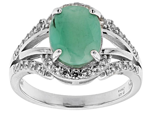 Photo of 1.50ct Oval Emerald and 0.45ctw Round White Zircon Rhodium Over Sterling Silver Ring - Size 8