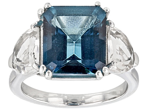 Photo of 7.00ct London Blue Topaz With 2.45ctw White Topaz Rhodium Over Sterling Silver Ring - Size 7