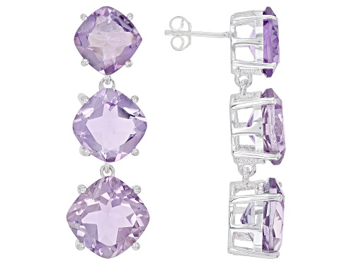 25.00ctw Square Cushion Lavender Amethyst  Sterling Silver Dangle Earrings