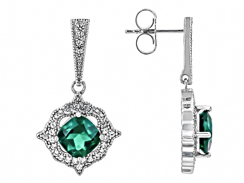 2.43ctw Lab Created Emerald With 0.60ctw Lab Created White Sapphire Rhodium Over Silver Earrings