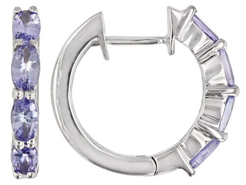 1.49ctw Oval Tanzanite Rhodium Over Sterling Silver Hoop Earrings