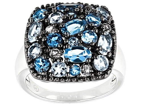 Photo of 2.47ctw Mixed Shapes Multicolor Blue And White Topaz Rhodium Over Sterling Silver Ring - Size 7