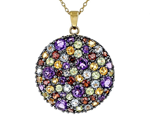 3.99ctw round Multi Gem 18K Yellow Gold Over Sterling Silver Pendant With Chain