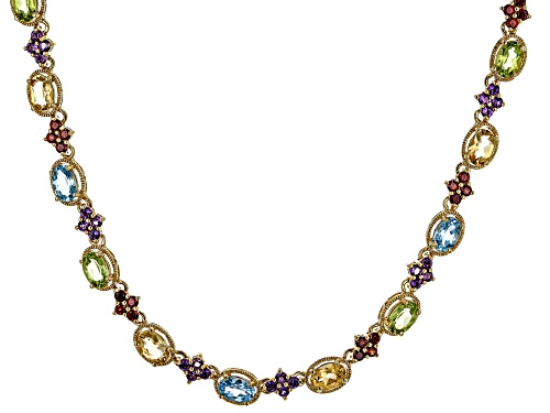 Photo of 13.50ctw Mixed Shapes Multi Gem 18k Yellow Gold Over Sterling Silver Necklace - Size 18