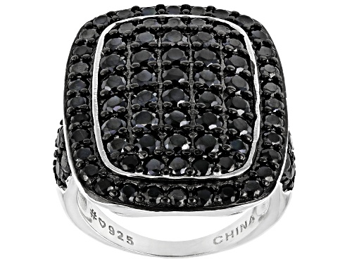 4.45ctw Round Black Spinel Rhodium Over Sterling Silver Ring - Size 7