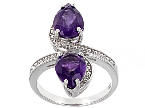 Photo of 2.50ctw Pear shaped African Amethyst Rhodium Over Sterling Silver Bypass Ring - Size 7