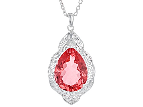 Photo of 20x15mm Pear Shaped Fuschia Color Quartz Doublet Sterling Silver Over Brass Pendant With Chain