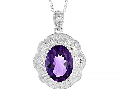 14.00ct Oval African Amethyst Sterling Silver Over Brass Pendant With Chain
