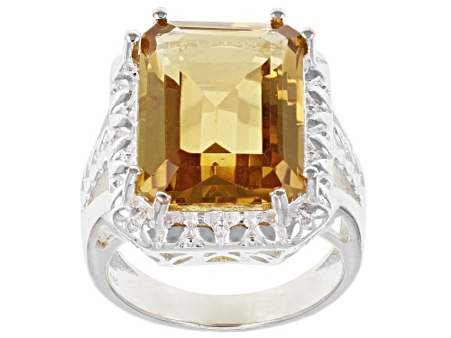 Photo of 8.50ct Rectangular Octagonal Brazilian Citrine Sterling Silver Over Brass Ring - Size 7
