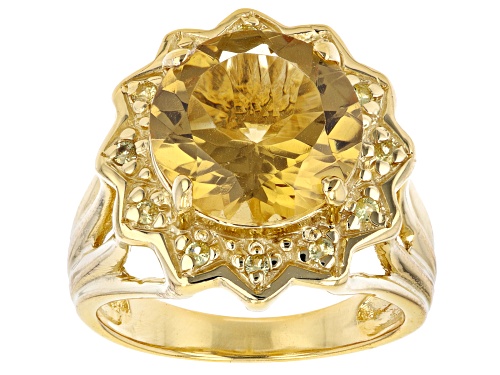 Photo of 5.15ct Round Citrine and 0.10ctw Round Yellow Sapphire 18K Yellow Gold over Sterling Silver Ring - Size 8