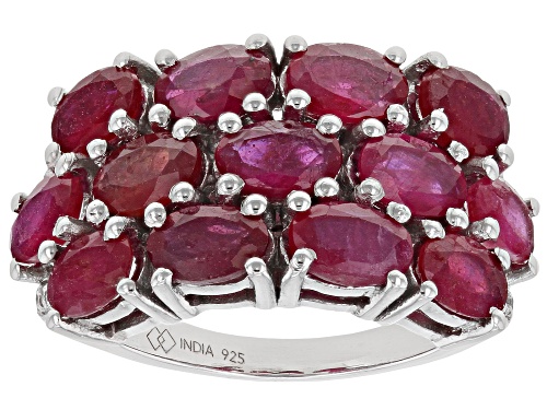 Photo of 8.50ctw Oval Mahaleo® Ruby With 0.25ctw White Zircon Rhodium Over Sterling Silver Ring - Size 7