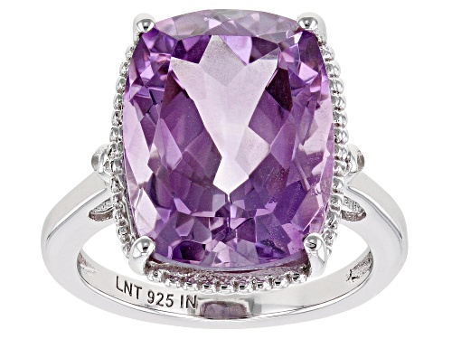 Photo of 11.00ct Cushion Purple Amethyst With 0.02ctw White Zircon Rhodium Over Sterling Silver Ring - Size 7
