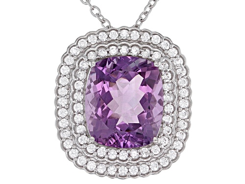 Photo of 8.80ct Cushion Purple Amethyst With 1.45ctw White Zircon Rhodium Over Sterling Silver Pendant/Chain