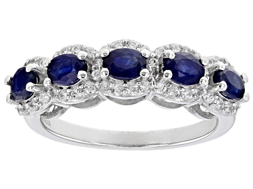Photo of 0.90ctw Oval Blue Sapphire With 0.54ctw White Zircon Rhodium Over Sterling Silver Band Ring - Size 7