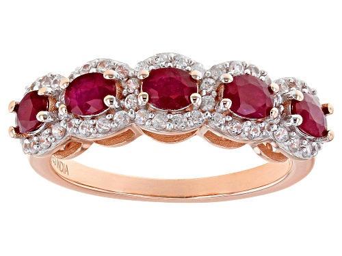 0.90ctw Oval  Mahaleo® Ruby With 0.54ctw White Zircon 18k Rose Gold Over Sterling Silver Band Ring - Size 7