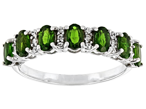 Photo of 1.41ctw Oval Chrome Diopside With 0.19ctw White Zircon Rhodium Over Sterling Silver Band Ring - Size 7