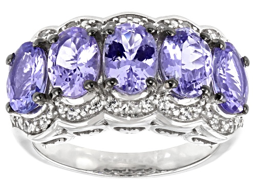 Photo of 3.25ctw Oval Tanzanite With 0.21ctw White Zircon Rhodium Over Sterling Silver Ring - Size 5