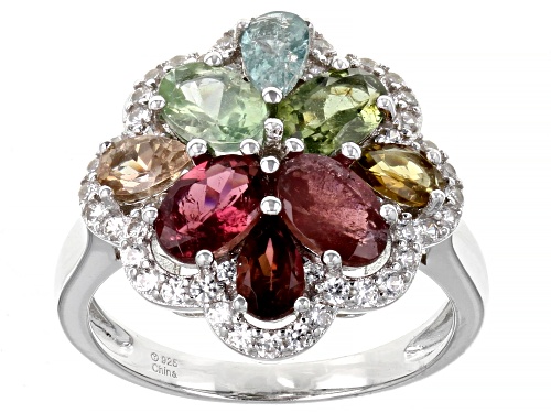 Photo of 1.75ctw Multicolor Tourmaline With 0.27tw Round White Zircon Rhodium Over Silver Ring - Size 8