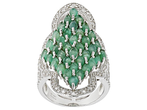 Photo of 3.00ctw Marquise Emerald With 0.59ctw White Zircon Rhodium Over Sterling Silver Ring - Size 7