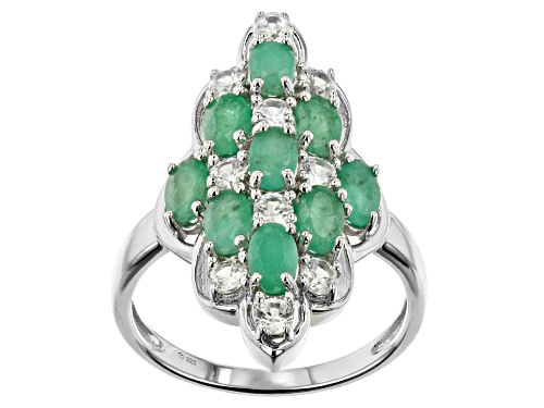 Photo of 1.50ctw Oval Emerald With 0.75ctw Round White Zircon Rhodium Over Sterling Silver Ring - Size 8