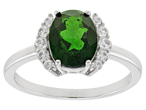1.61ct Oval Chrome Diopside With 0.30ctw White Zircon Rhodium Over Silver Ring - Size 8