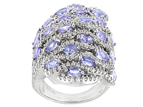 Photo of 3.67ctw Oval Tanzanite With 2.37ctw White Zircon Rhodium Over Sterling Silver Ring - Size 6