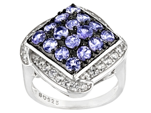 Photo of 1.50ctw Round Tanzanite With 0.85ctw White Zircon Rhodium Over Sterling Silver Ring - Size 8