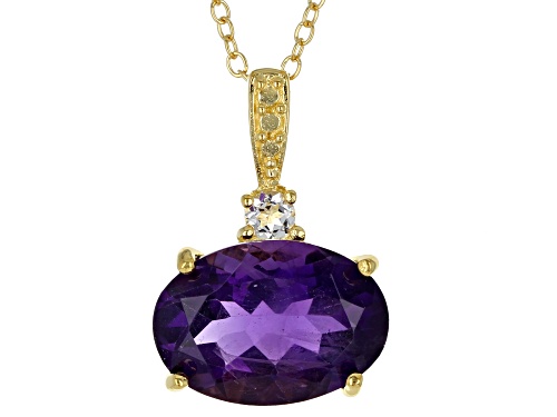 Photo of 5.30ct Oval African Amethyst With 0.30ctw White Topaz 18k Yellow Gold Over Silver Pendant Chain