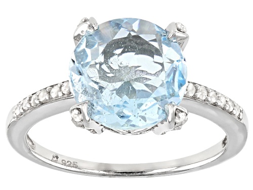 Photo of 3.55ctw Round Sky Blue Topaz With 0.20ctw White Diamond Rhodium Over Sterling Silver Ring - Size 9