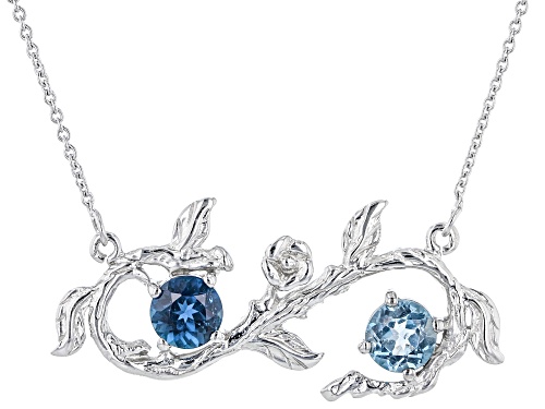 Photo of 1.80ctw Round London Blue Topaz Rhodium Over Sterling Silver floral Necklace - Size 18