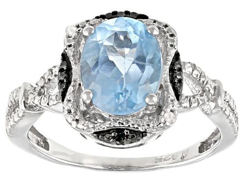1.85ct Glacier Topaz™ With .02ctw White & Blue Diamond Accents Rhodium Over Sterling Silver Ring - Size 10