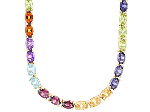 29.18ctw Oval Multi Gemstone 18K Yellow Gold Over Sterling Silver Tennis Necklace - Size 18