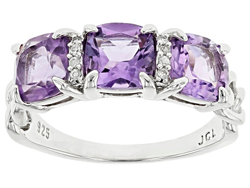 1.77ctw Cushion Brazilian Amethyst With 0.03ctw White Zircon Platinum Over Sterling Silver Ring - Size 7