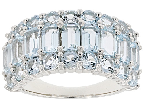 4.30ctw Emerald Cut And Round Glacier Topaz™ Rhodium Over Sterling Silver Band Ring - Size 6